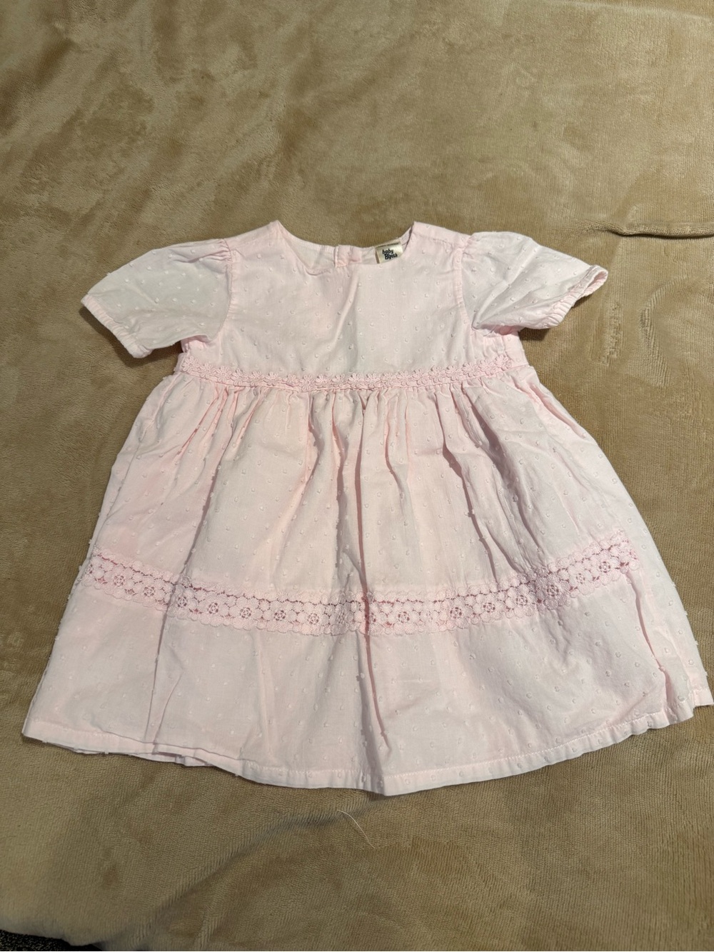 Sweet Pink Eyelet Cotton Dress for Girls - Unknown Brand